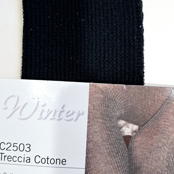 Women Winter Warm Black Tights Embroidered Cotton Pantyhose Made in Italy - Picture 3 of 4